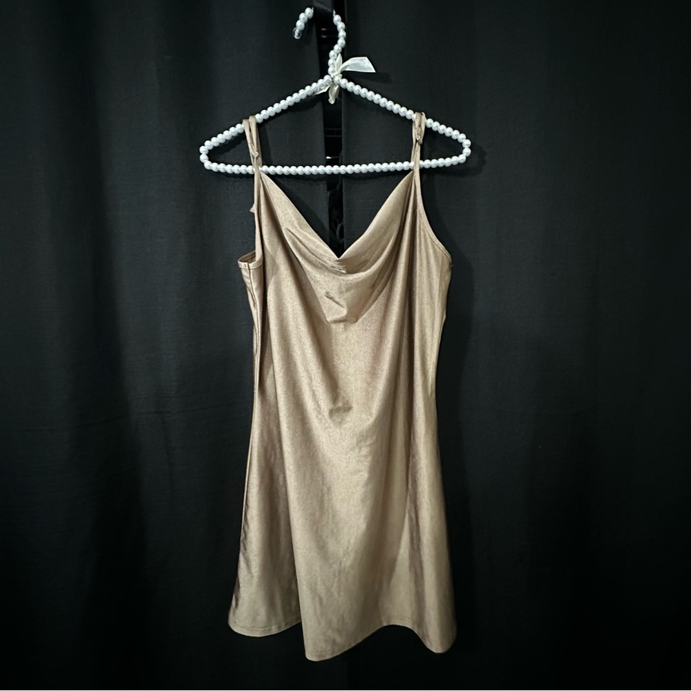 Gold Silk Slip Dress with Cowl Neck – Luxe Y2K Minimalist Elegance